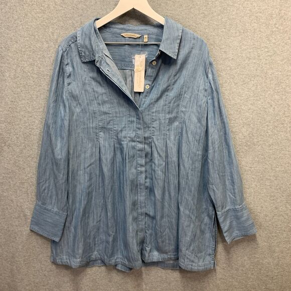 Soft Surroundings Top Sz XL 18 Blue Chambray Tunic Button Revellet Lagenlook NEW - Picture 1 of 16